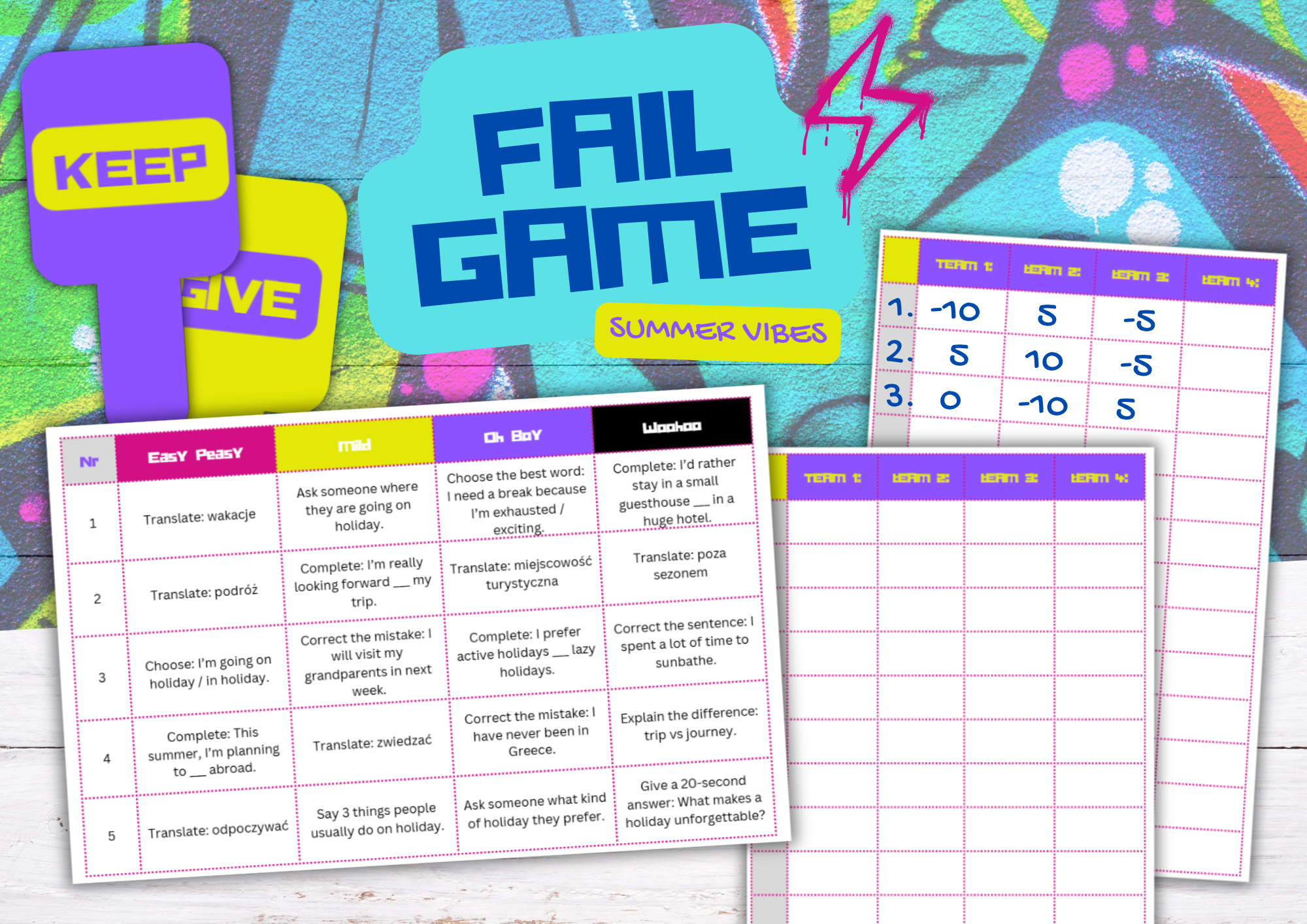 FAIL GAME | Summer Vibes: gra językowa do ćwiczenia mówieniau