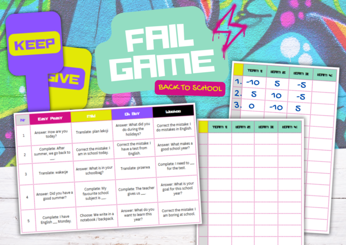 FAIL GAME | Back to School: gra językowa do ćwiczenia mówieniau