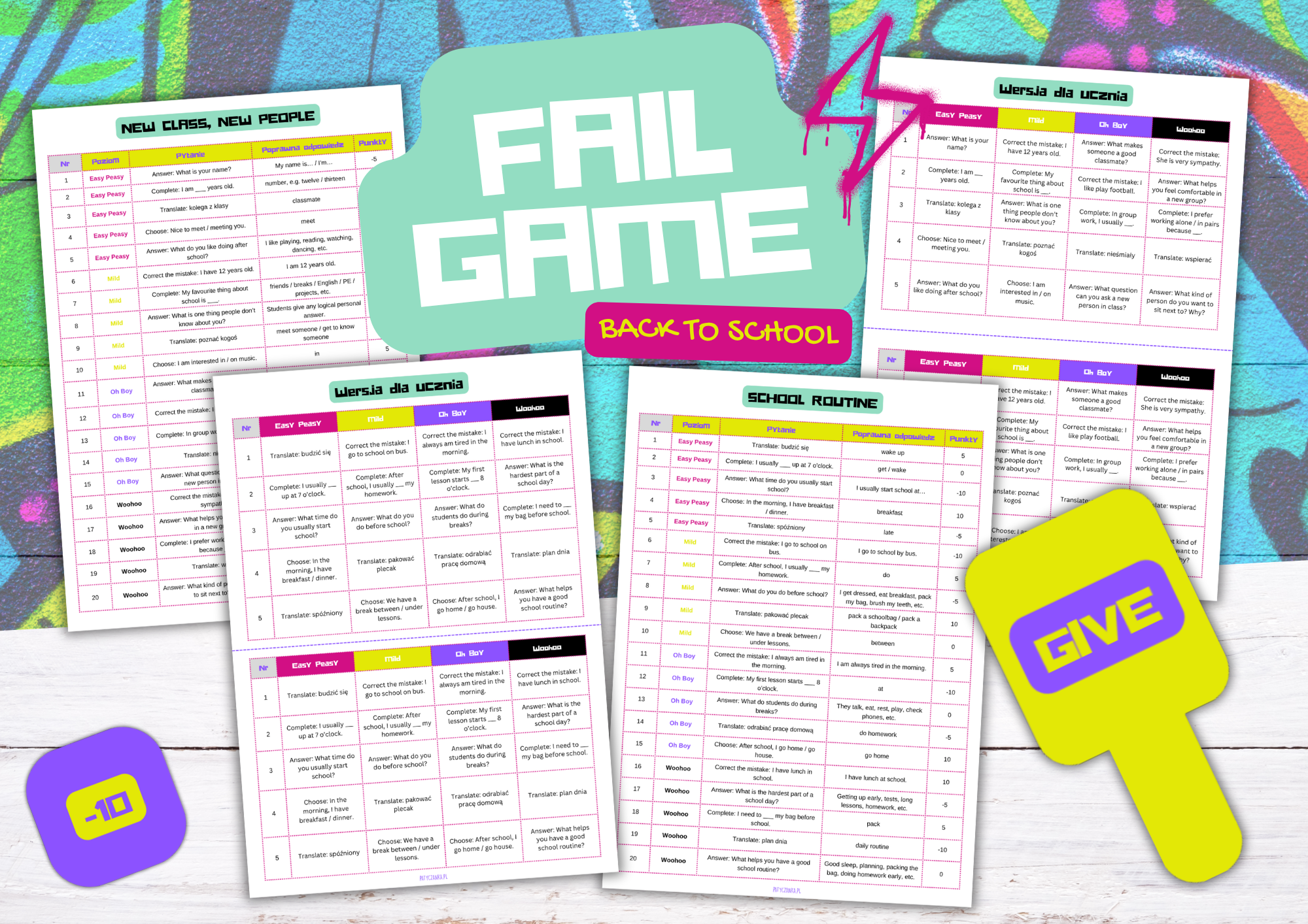 FAIL GAME | Back to School: gra językowa do ćwiczenia mówieniau - obrazek 2